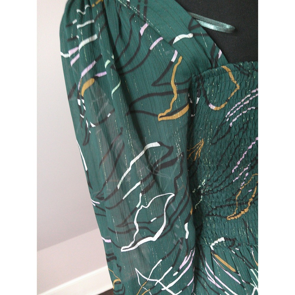 Nine West Dress Womens Med Green NWT Abstract Smocked Metallic Midi WW14Y312RP1 - Picture 6 of 8